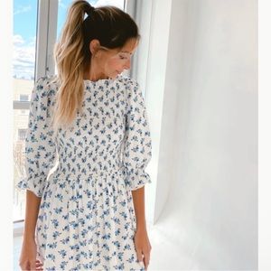 ELIYAS THE LABEL Milkmaid Smocked Floral MIDI Dress Medium